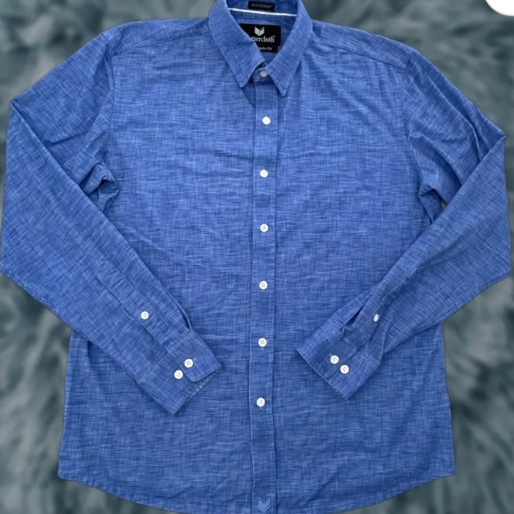 NWT Mens Buttercloth Rustic Terrain Icy Cotton True Blue Heather Dress shirt XL - Picture 5 of 5